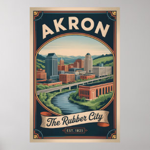 Vintage Akron Ohio Retro-Reiseplakat-Illustration Poster