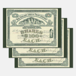 Vintage-Aktienzertifikat Unternehmensfinanzierung Geschenkpapier Set