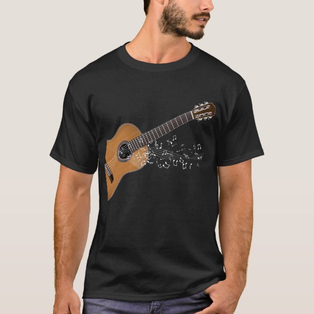 Vintage Akustikgitarre-grafische Noten T-Shirt (Vorderseite)