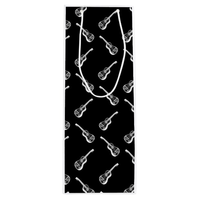 Vintage Akustikgitarren Kunstmuster Schwarz Geschenktüte Für Weinflaschen (Vorderseite)