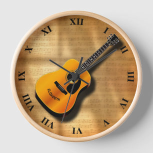 Vintage akustische Gitarre mit Musiker Individuell Uhr