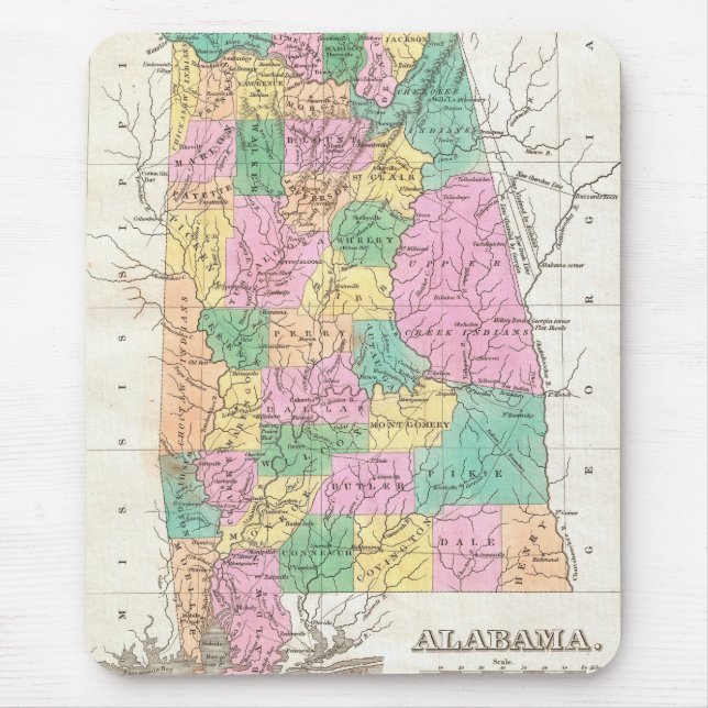 Vintage Alabama Staat Map (1827) Mousepad (Vorne)
