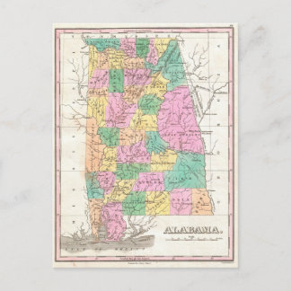 Vintage Alabama Staat Map (1827) Postkarte