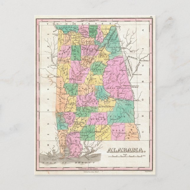 Vintage Alabama Staat Map (1827) Postkarte (Vorderseite)
