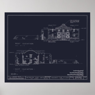 Vintage Alamo Architektur Blueprints Poster
