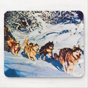 Vintage Alaska Eskimo Malamute Schlittenrennen Mousepad
