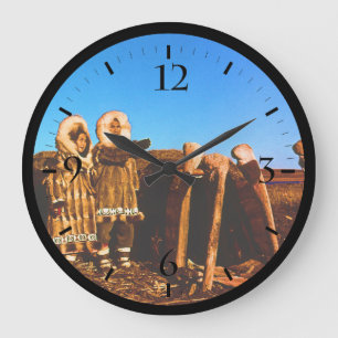 Vintage Alaska Fell bekleideter Eskimo arktischer Große Wanduhr