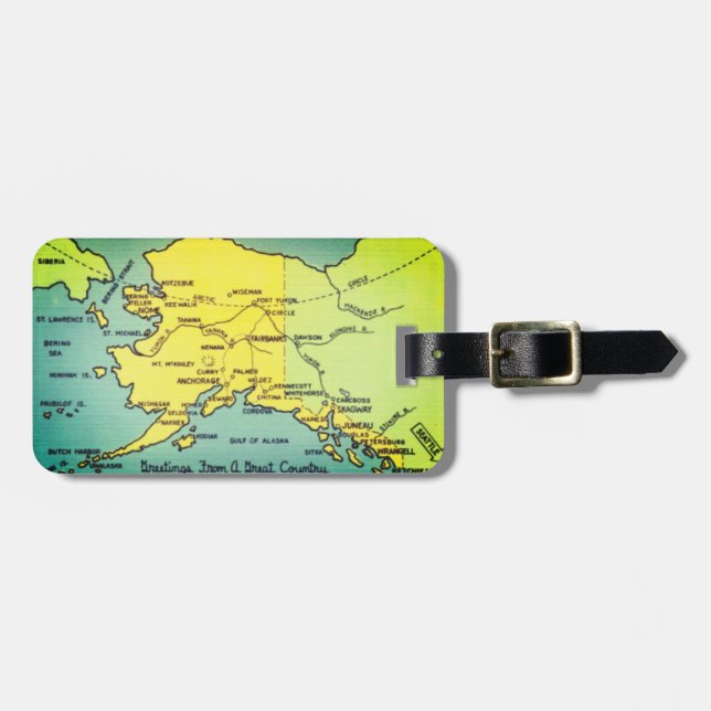 Vintage Alaska-Karte - Bering Strait, Nome, Barrow Gepäckanhänger (Vorderseite horizontal)