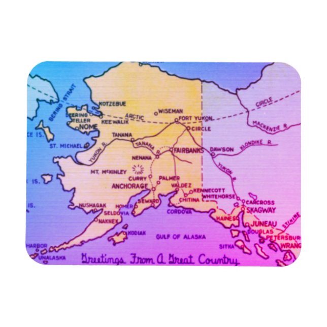 Vintage Alaska Karte - Bering Strait, Nome, Barrow Magnet (Horizontal)