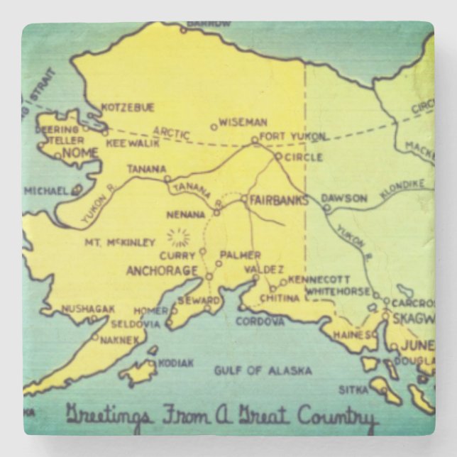 Vintage Alaska-Karte - Bering Strait, Nome, Barrow Steinuntersetzer (Vorderseite)