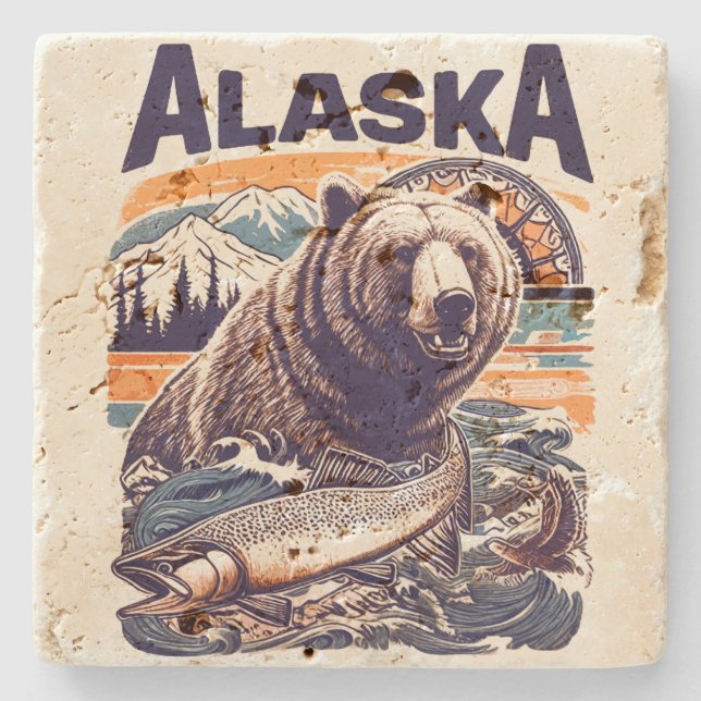 Vintage Alaska-Natur Steinuntersetzer (Vorderseite)