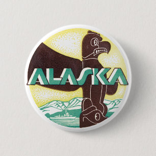 Vintage-Alaska-Reise-Totempfahl-Adler-Vogel Button