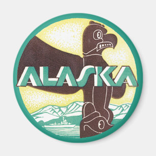 Vintage-Alaska-Reise-Totempfahl-Adler-Vogel Magnet