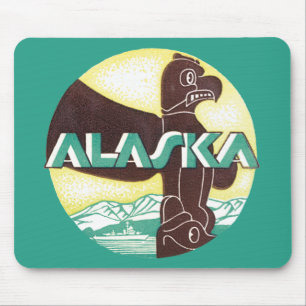 Vintage-Alaska-Reise-Totempfahl-Adler-Vogel Mousepad