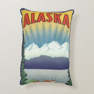 Vintage-Alaska-Reiseplakat-Kunst, landschaftliche Dekokissen