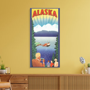 Vintage-Alaska-Reiseplakat-Kunst, landschaftliche Leinwanddruck