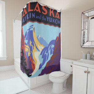 Vintage-Alaska-Reiseposter, Atlin und der Yukon Duschvorhang