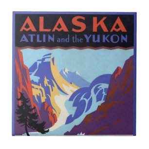 Vintage-Alaska-Reiseposter, Atlin und der Yukon Fliese
