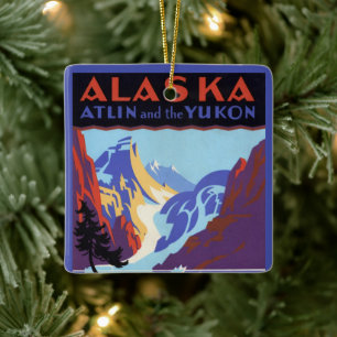 Vintage-Alaska-Reiseposter, Atlin und der Yukon Keramikornament