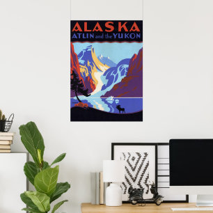 Vintage-Alaska-Reiseposter, Atlin und der Yukon Poster