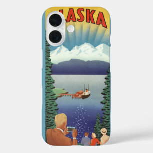 Vintage-Alaska-Reiseposter-Kunst, Landschaft iPhone 16 Hülle
