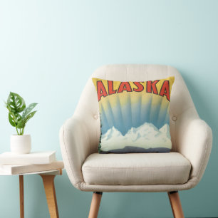 Vintage-Alaska-Reiseposter-Kunst, landschaftliche  Kissen