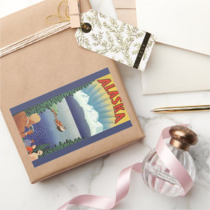 Vintage-Alaska-Reiseposter-Kunst, Landschaftspanor Rechteckiger Aufkleber