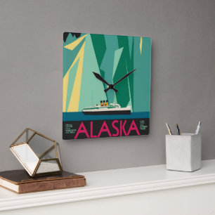 Vintage-Alaska-Reiseposter-Kunst, Taku-Gletscher Quadratische Wanduhr