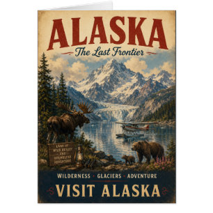 Vintage-Alaska-Reiseposter mit Gletschern, Wildtie