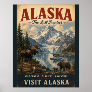 Vintage-Alaska-Reiseposter mit Gletschern, Wildtie Poster