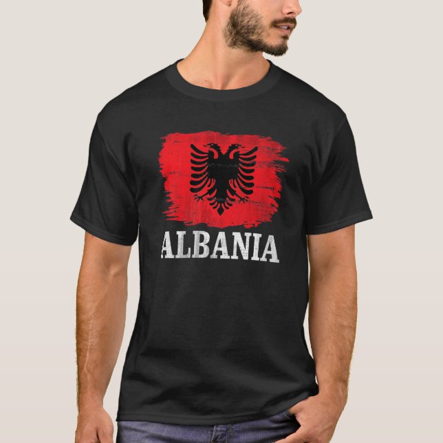 Vintage albanische Flagge T-Shirt (Vorderseite)