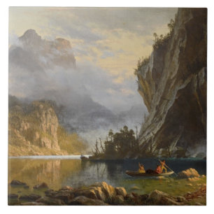 Vintage Albert Bierstadt Indianer beim Speerfische Fliese