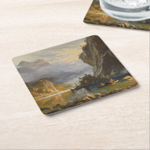 Vintage Albert Bierstadt Indianer beim Speerfische Rechteckiger Pappuntersetzer