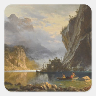 Vintage Albert Bierstadt Indians beim Speerfischen Quadratischer Aufkleber