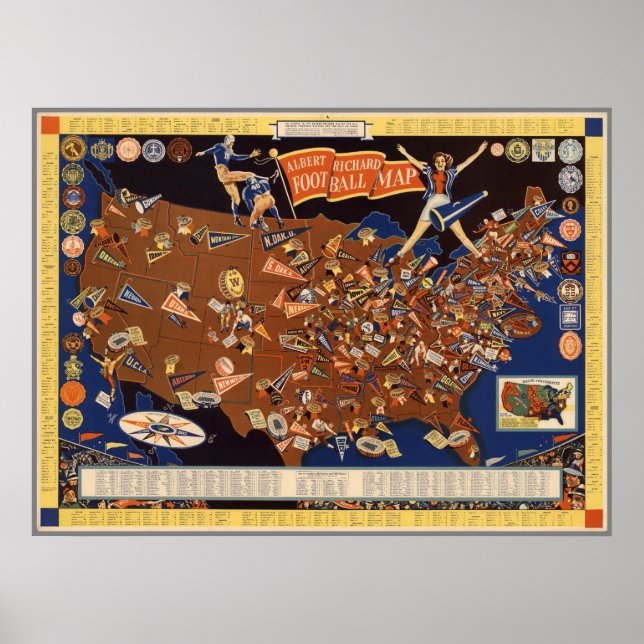 Vintage Albert Richard College Football Map Poster (Vorne)