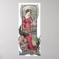 Vintage Alfons Mucha Girl mit Blume