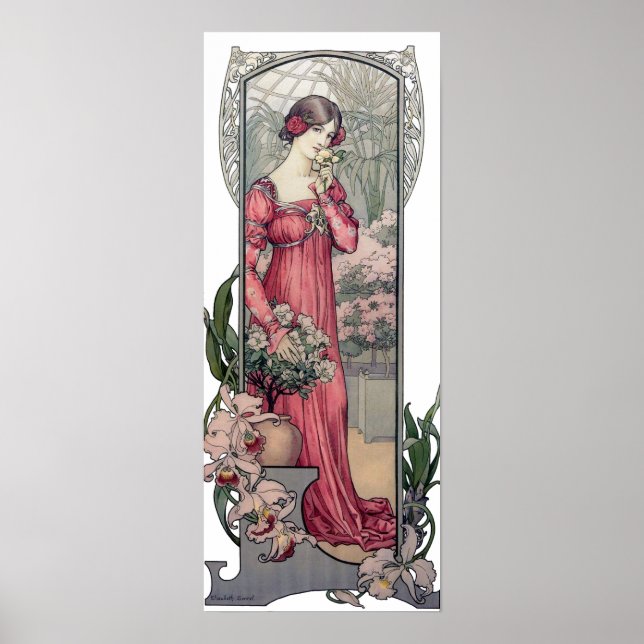Vintage Alfons Mucha Girl mit Blume Poster (Vorne)