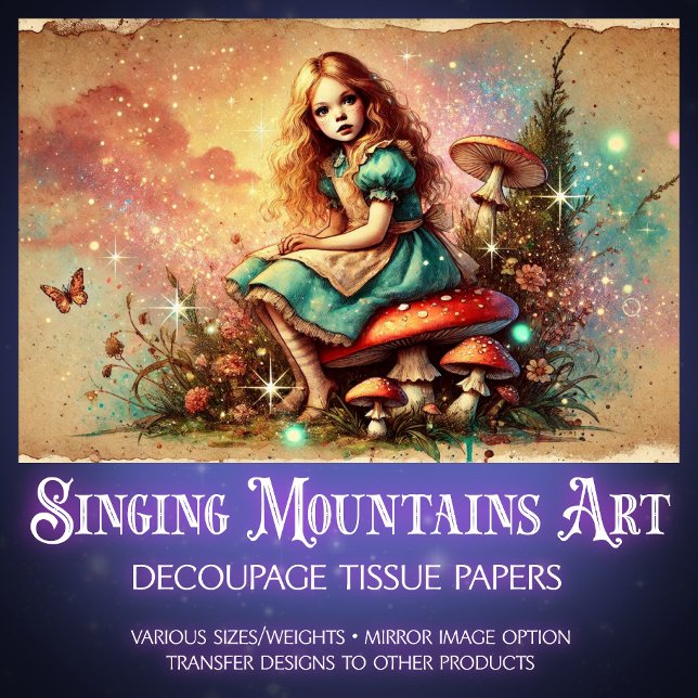 Vintage Alice auf Mushroom Fantasy Decoupage Seidenpapier (Von Creator hochgeladen)