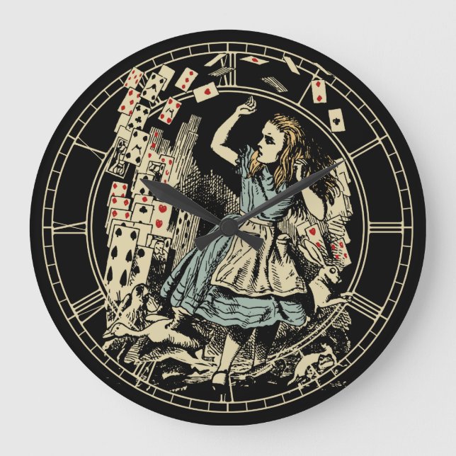 Vintage Alice Cards Große Wanduhr (Vorderseite)