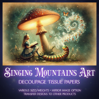 Vintage Alice Caterpillar Mushroom Art Decoupage Seidenpapier