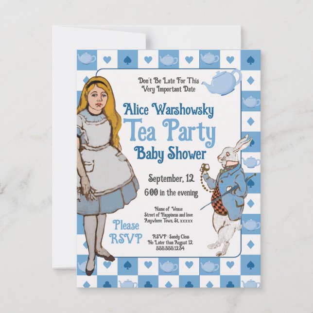 Vintage Alice im Wunderland Babydusche Save The Date (Vorderseite)