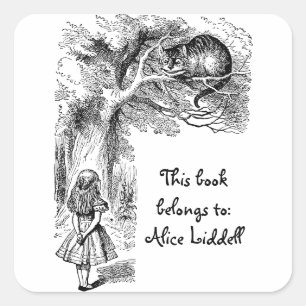 Vintage-Alice-im-Wunderland-Cheshire-Cat-Exlibris Quadratischer Aufkleber