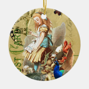 Vintage Alice im Wunderland Collage Keramik Ornament