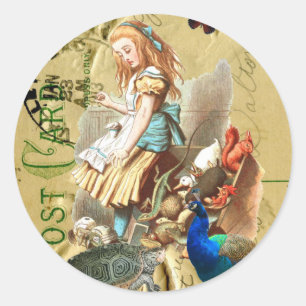 Vintage Alice im Wunderland Collage Runder Aufkleber