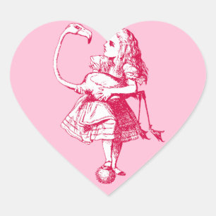 Vintage Alice im Wunderland Flamingo Herz-Aufkleber