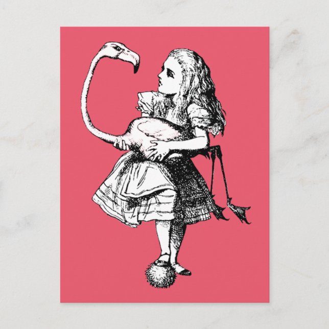 Vintage Alice im Wunderland Flamingo Postkarte (Vorderseite)