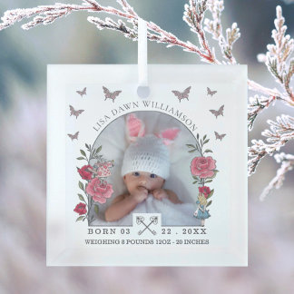 Vintage Alice im Wunderland Geburtsankündigung Ornament Aus Glas