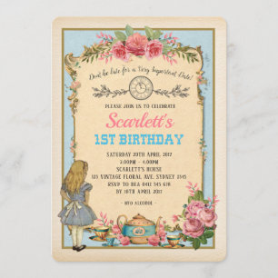 Vintage-Alice-im-Wunderland-Geburtstags-Teeparty Einladung