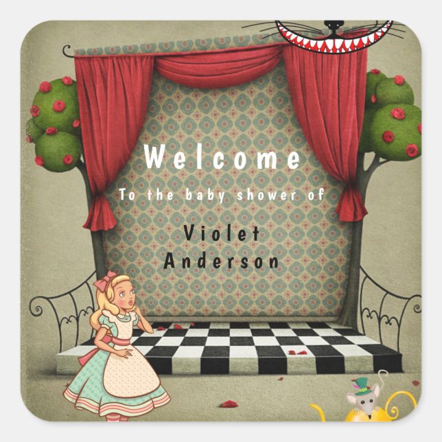Vintage Alice im Wunderland Girl Babydusche Quadratischer Aufkleber (Vorderseite)