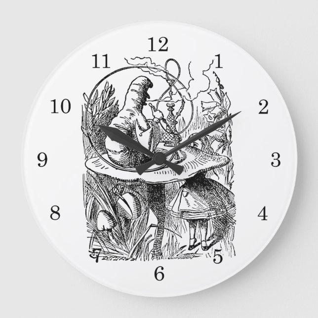 Vintage Alice im Wunderland Hookah Raupe Große Wanduhr (Vorderseite)